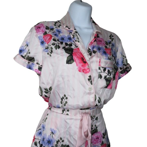 Victoria's Secret Pink Floral Satin Short Sleeve Romper Pajamas XS New Old Stock - Picture 4 of 13